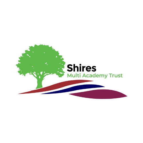 Logo for Shires Multi Academy Trust featuring a green tree and stylized landscape with red, blue, and purple hills.