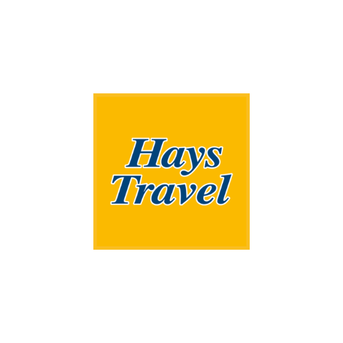 Hays Travel logo with yellow background and blue text
