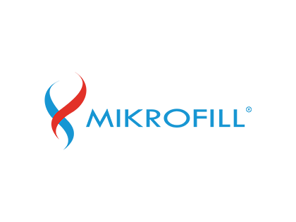 Mikrofll logo with red and blue intertwined design and blue text on a black background.