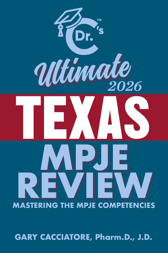 Book cover titled 'Dr. Ultimate 2026 Texas MPJE Review' with a logo of a graduation cap at the top.