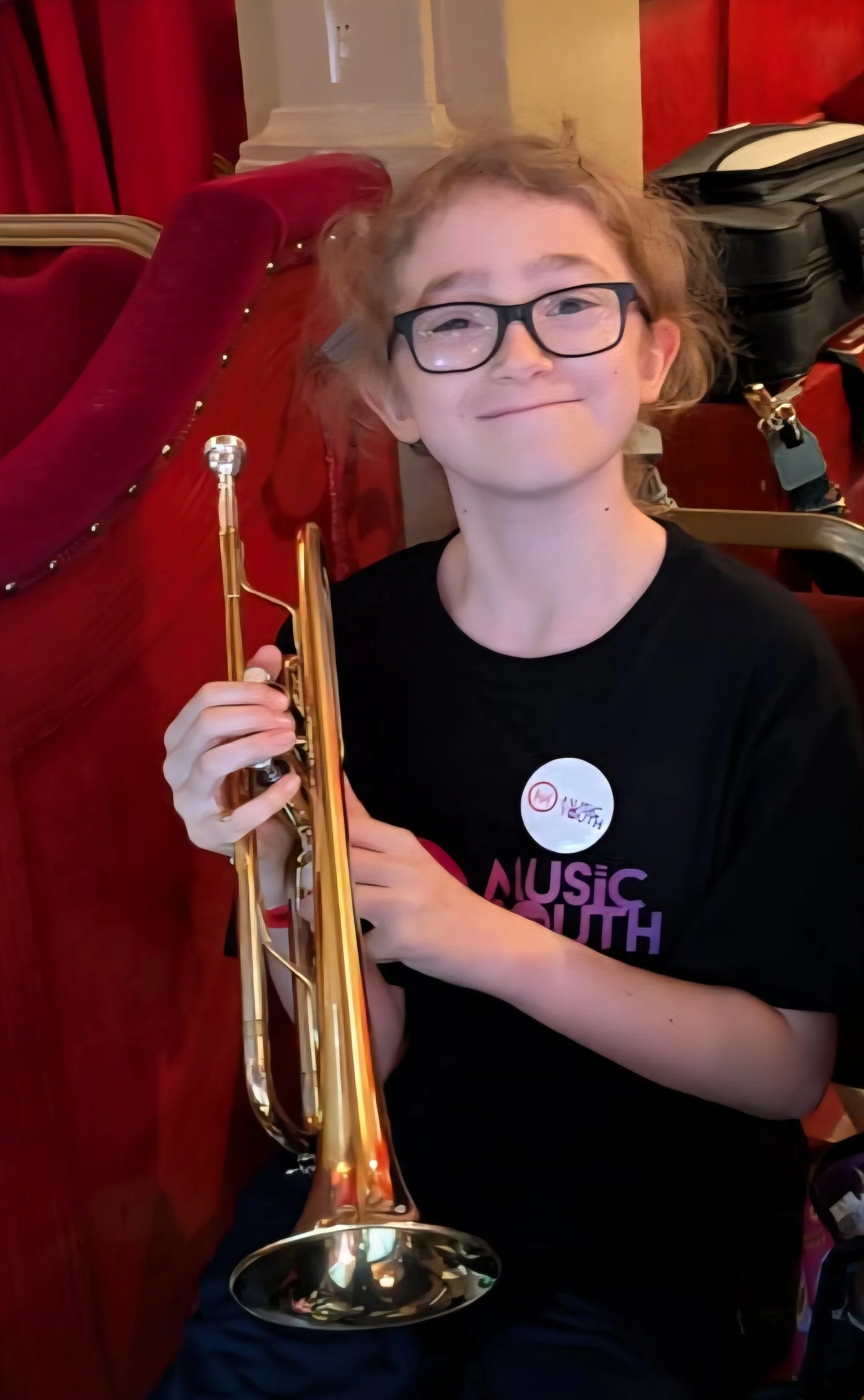 Connor with his trumpet
