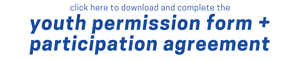 Text on a webpage instructs users to click to download and complete the youth permission form plus participation agreement.