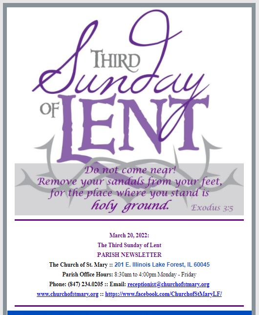March 20, 2022The Third Sunday of Lent — Church of St. Mary