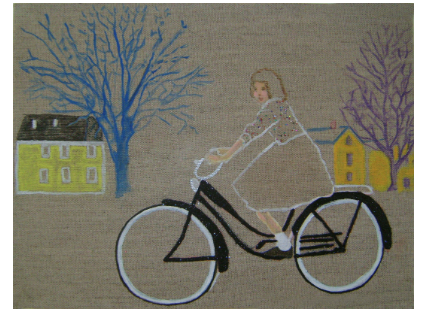 Girl on Bike in Front of Salem, MA Arts Association