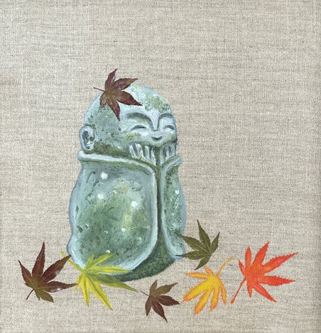 Jizo with Maple Leaves, oil on canvas