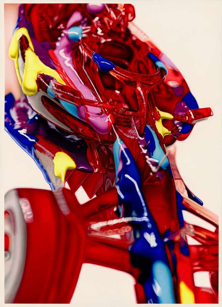 Hyperrealistic colored pencil drawing of an SF23/F1 car by Juan Cristobal