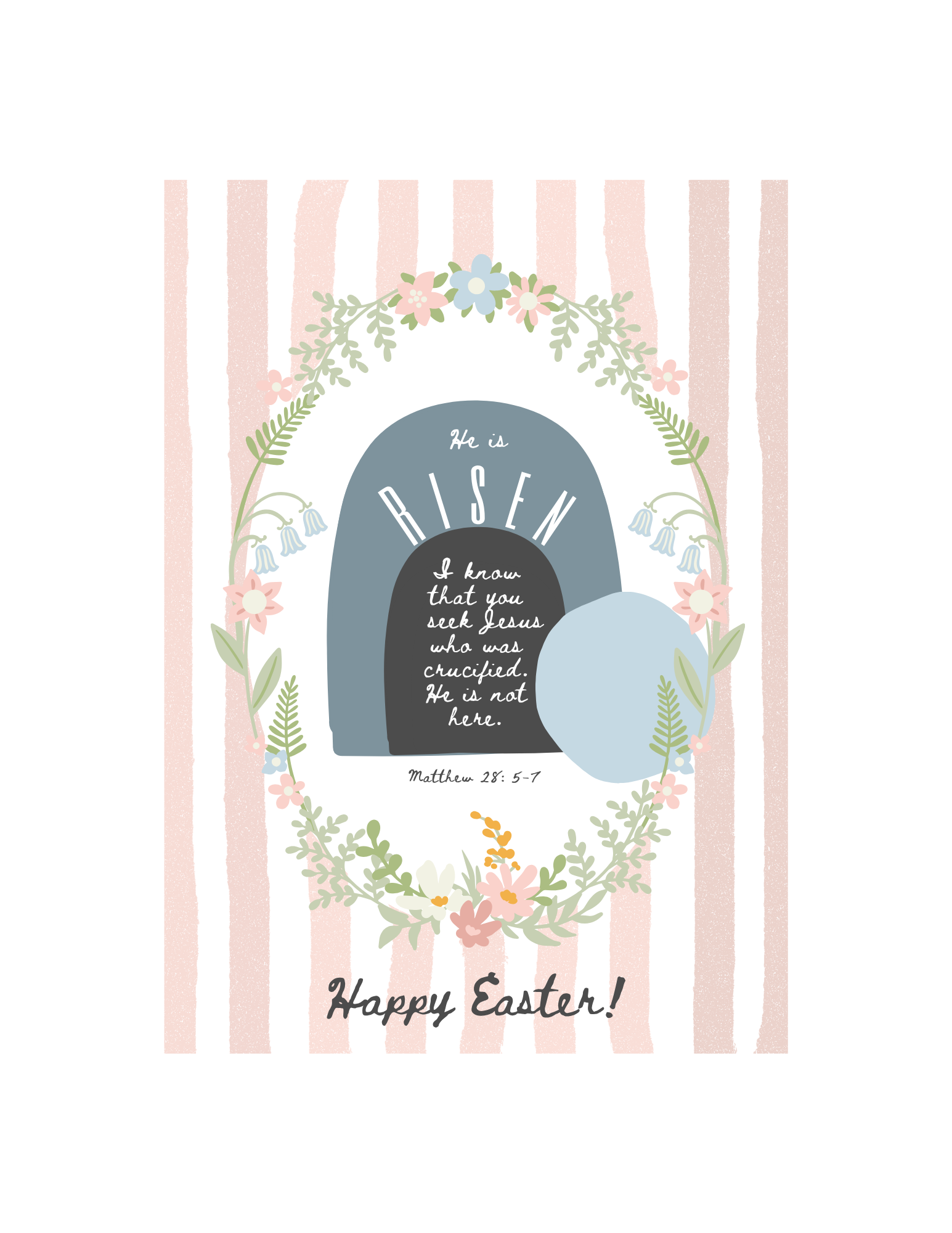 He is Risen! (Pink Stripe) - 4x6 Card Digital Download