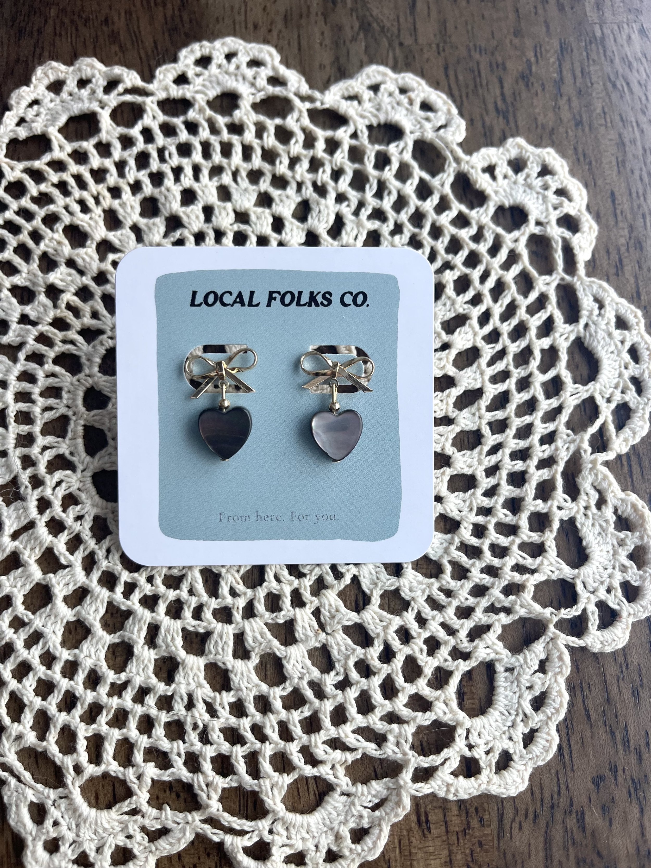 Mother of Pearl Hearts on Bows