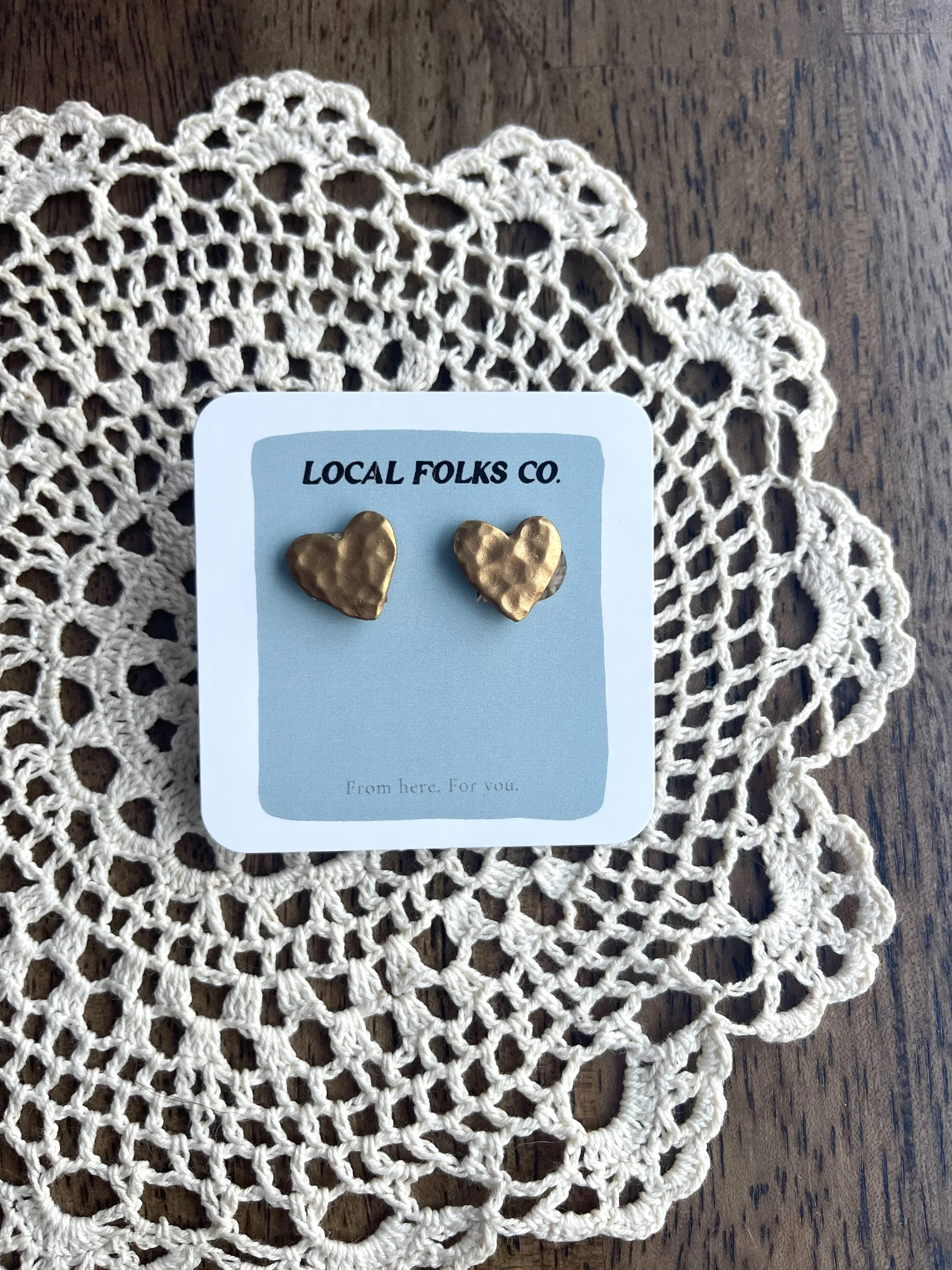 Faux Brass Heart Studs