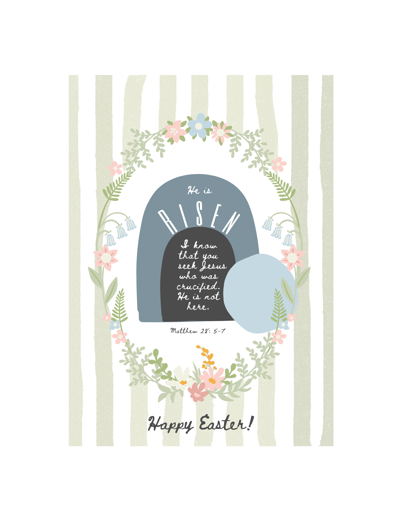 He is Risen! (Green Stripe) - 4x6 Card Digital Download