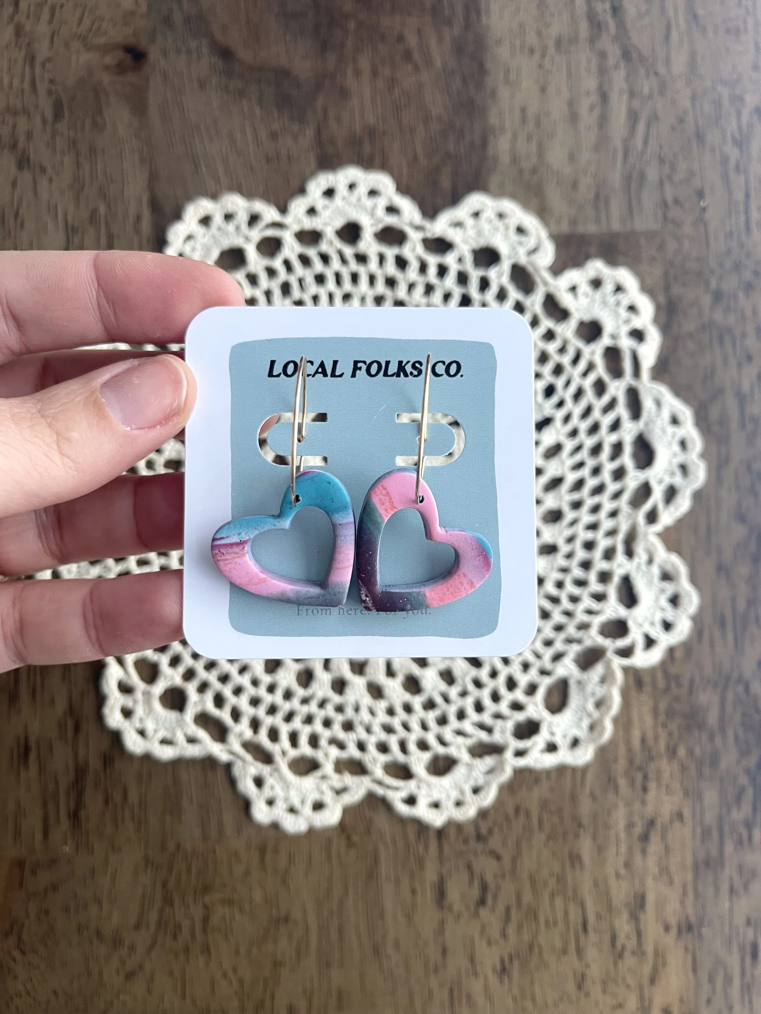 Multicolored Hearts on Gold Hoops - Style One