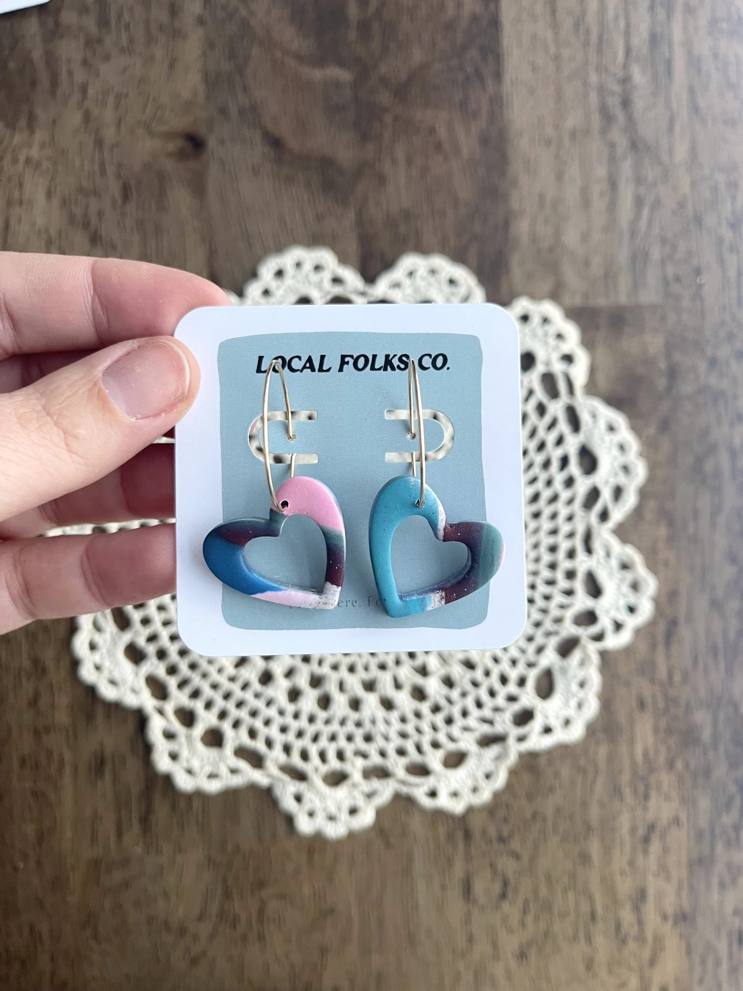 Multicolored Hearts on Gold Hoops - Style Two