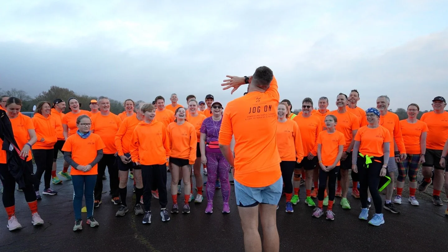 The record for biggest JOG ON meet-up has fallen
(Size of meet-up always measured by number of JOG ON tops present)
Previous record: 42 - Winchester parkrun 2023
New record: 53 - Brooklands parkrun 2024

What a wonderful morning. We didn&rsquo;t leav