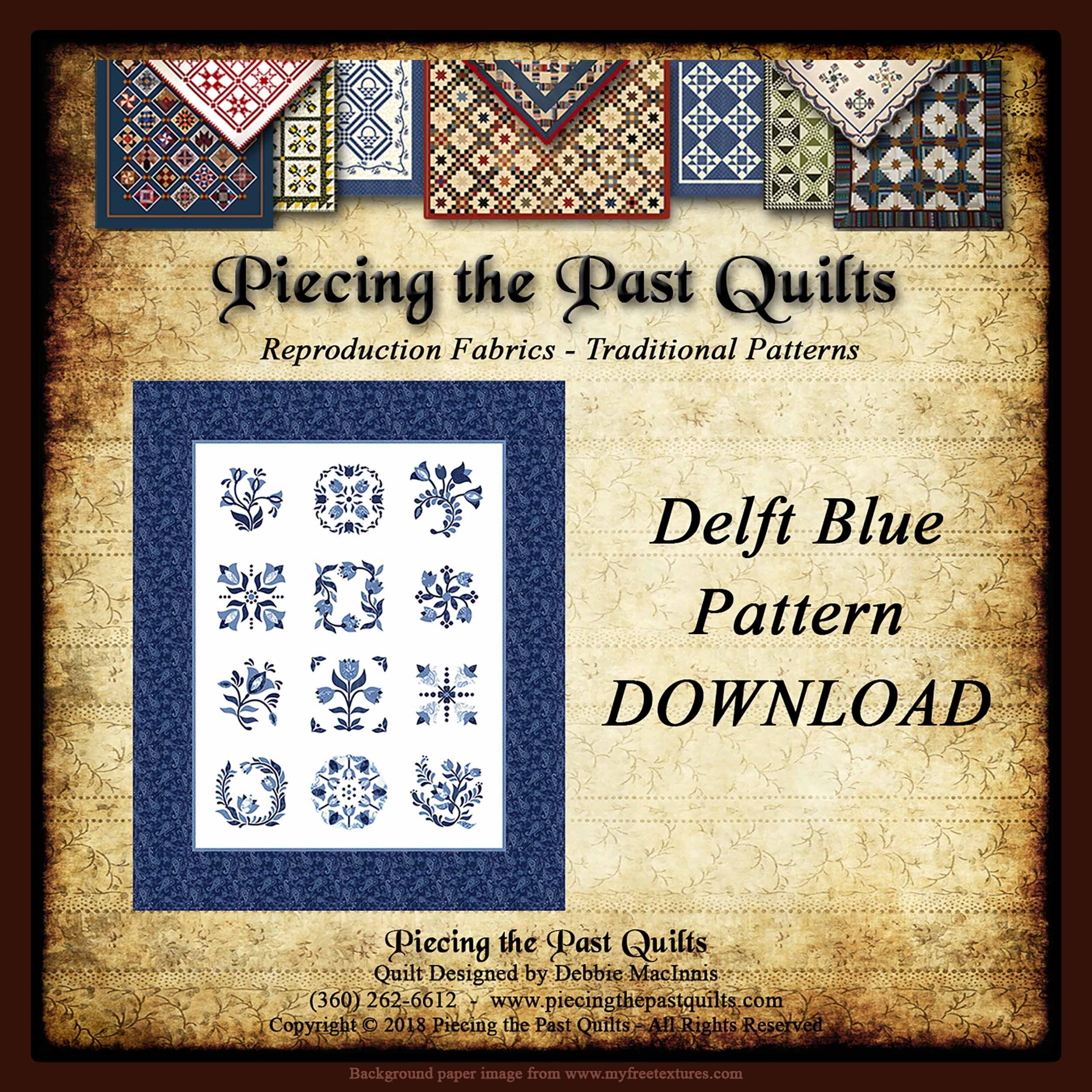 1" Tall New Delft Blue Quilt Pattern Fine Porcelain thimble 