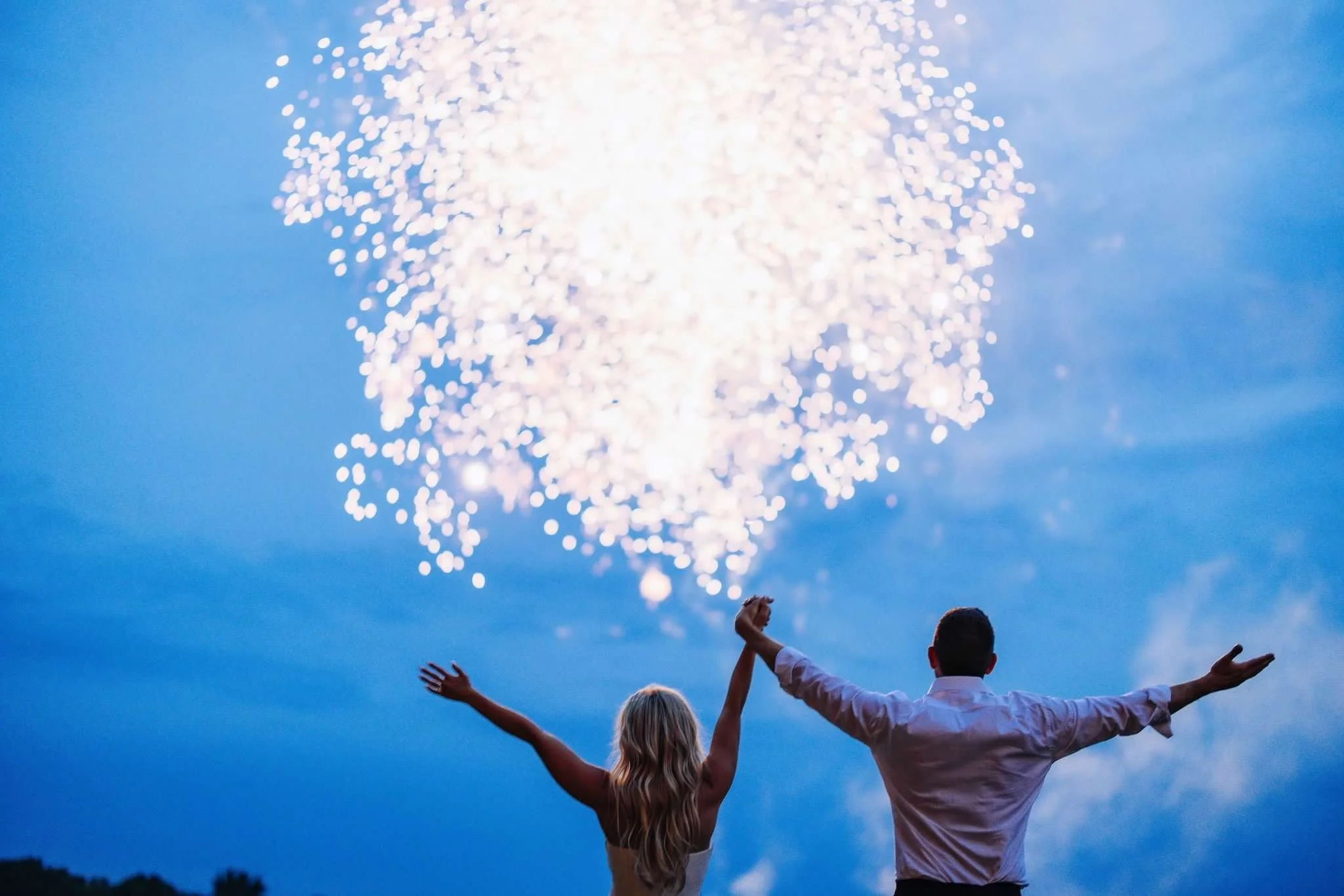 Fireworks at Lake Minnetonka backyard wedding