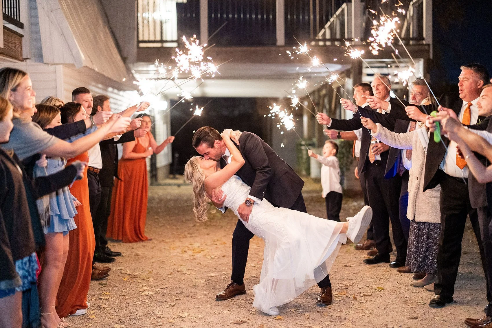 Sparkler exit at fall barn wedding in MN