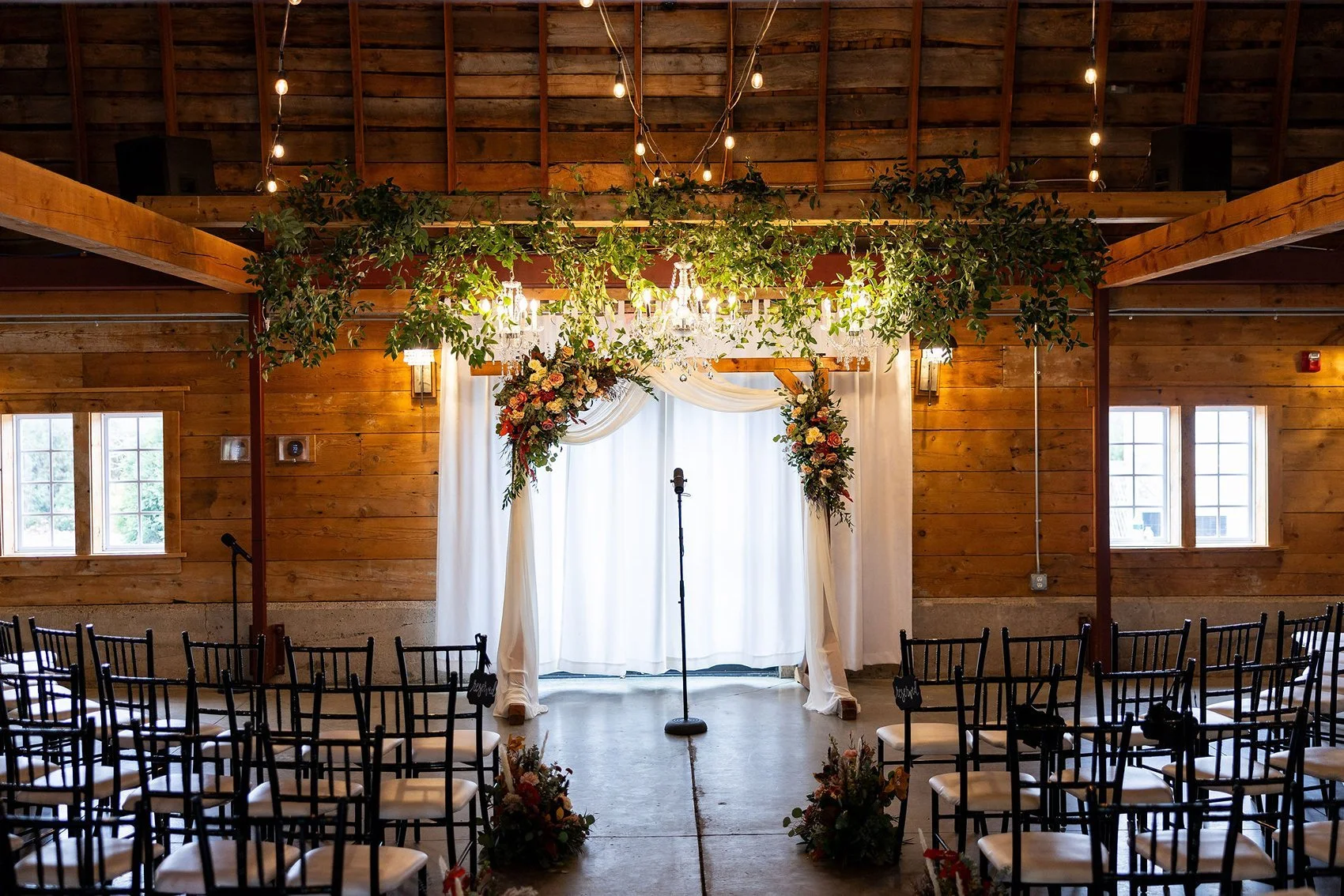 Wedding reception at autumn barn venue