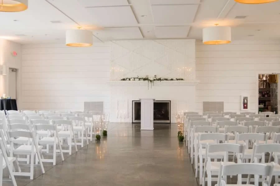 Ceremony at MN winter wedding venue, Hutton House