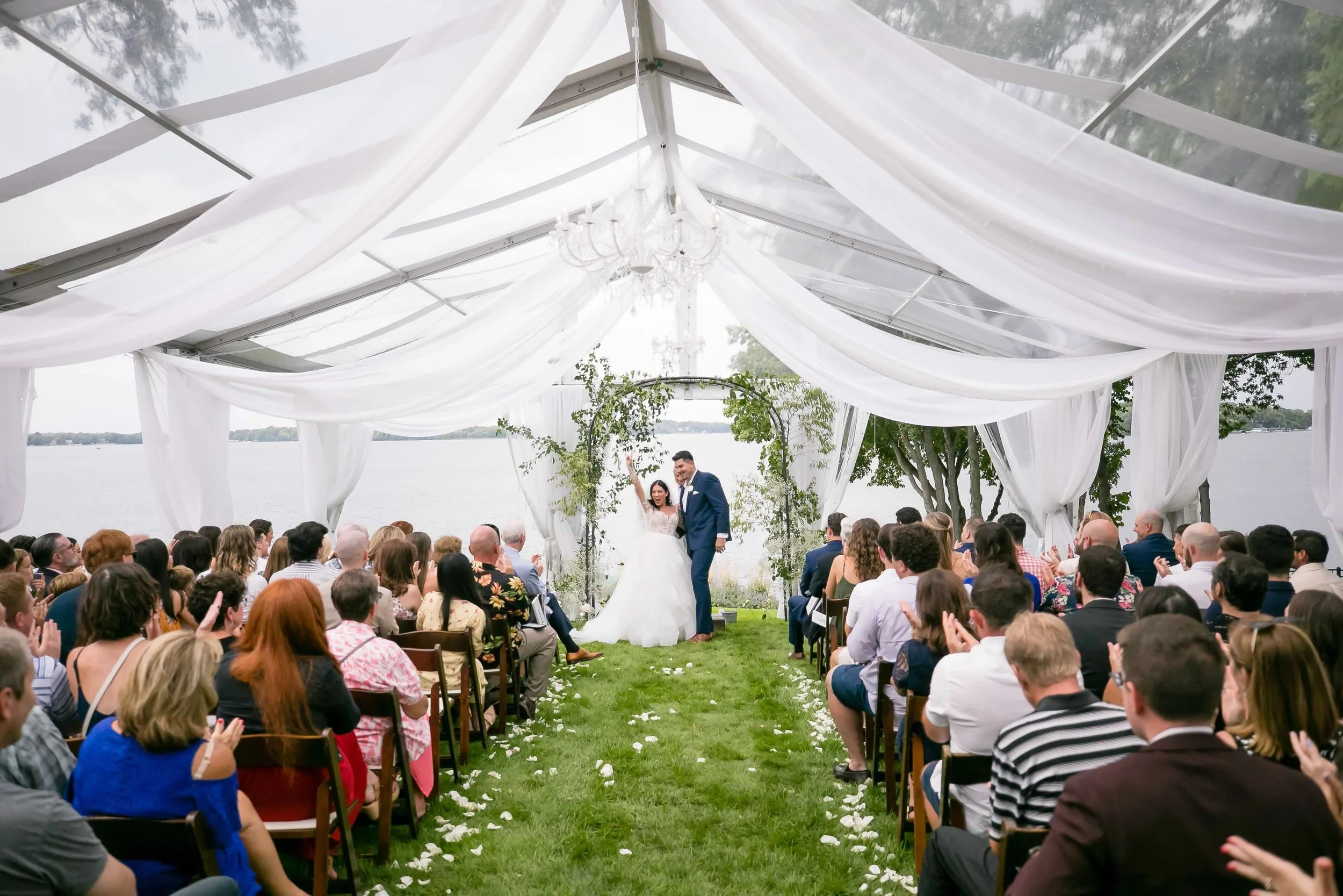 Lake Minnetonka tented wedding ceremony