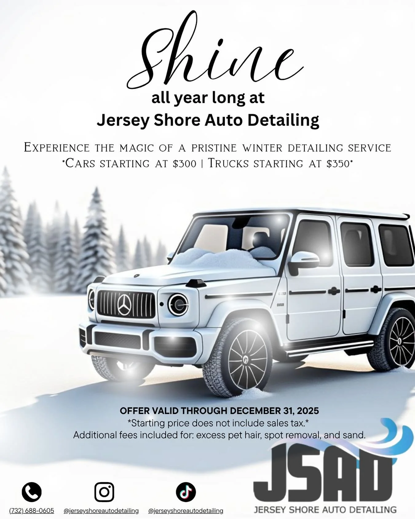 Thinking about getting your car ready for winter? Jersey Shore Auto Detailing has a special just for you! It&rsquo;s good until the end of the year, and if you mention you saw this when you book your appointment, we&rsquo;ll make sure to apply this s