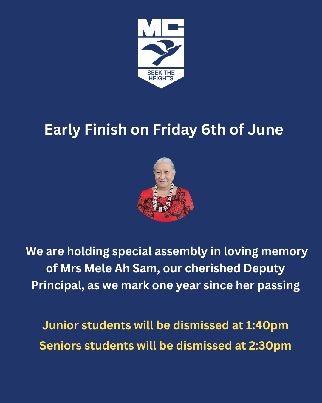 Early Finish on Friday 6th June