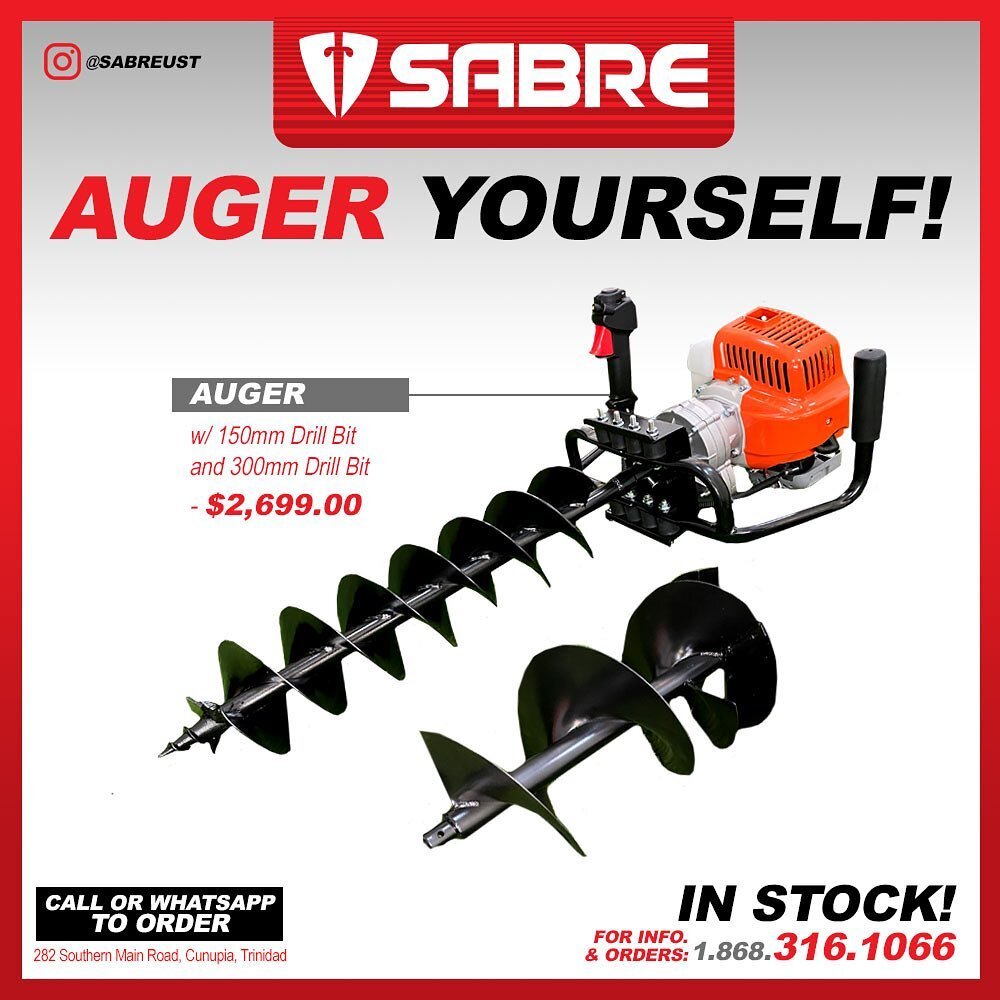 AUGER YOURSELF!

AUGER
w/ 150mm and 300mm Drill Bit

What You Get:
* Mixing bottle 
* Oil 
* Tool Kit 
* Manual 
* Sabre Cotton Gloves 
* 150mm Drill Bit
* 300mm Drill Bit 

All models come with warranty.
High Quality and Reliable.
We Also Do Repairs