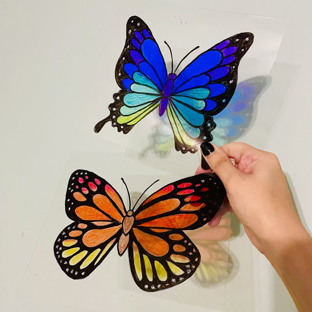 9 Pieces Spring Summer Suncatcher Kit, Butterfly Suncatchers Tissue Paper  Butterfly Suncatchers Craft with 12 Colors Large Tissue Paper for Kid Art