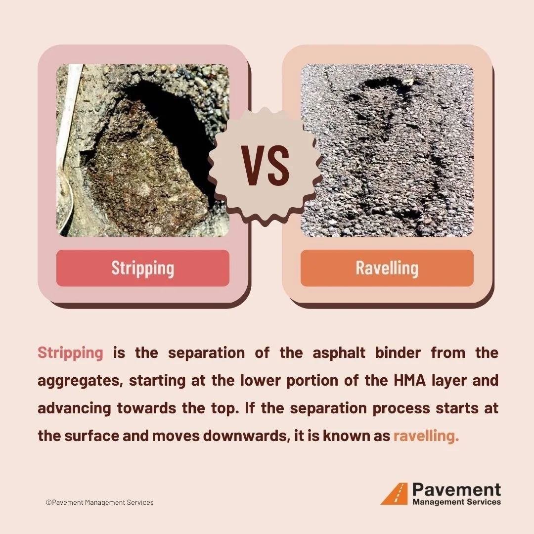 Difference between Ravelling and Stripping — Pavement Management Services