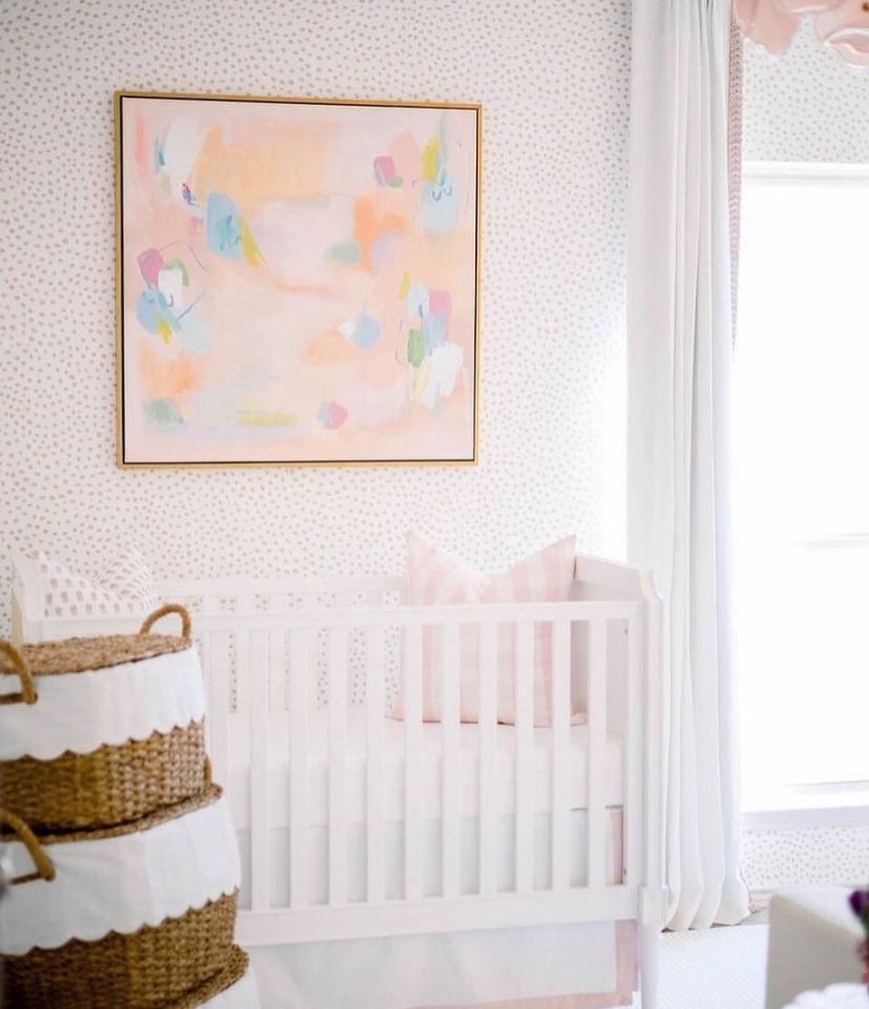 Flashing back to this stunning nursery from @vogeinteriors . I&rsquo;ve got a dear friend due soon with twins and I get the pleasure of painting pieces for above their cribs. Nursery paintings might be my favorite of all. 🤍 

I&rsquo;m working on a 