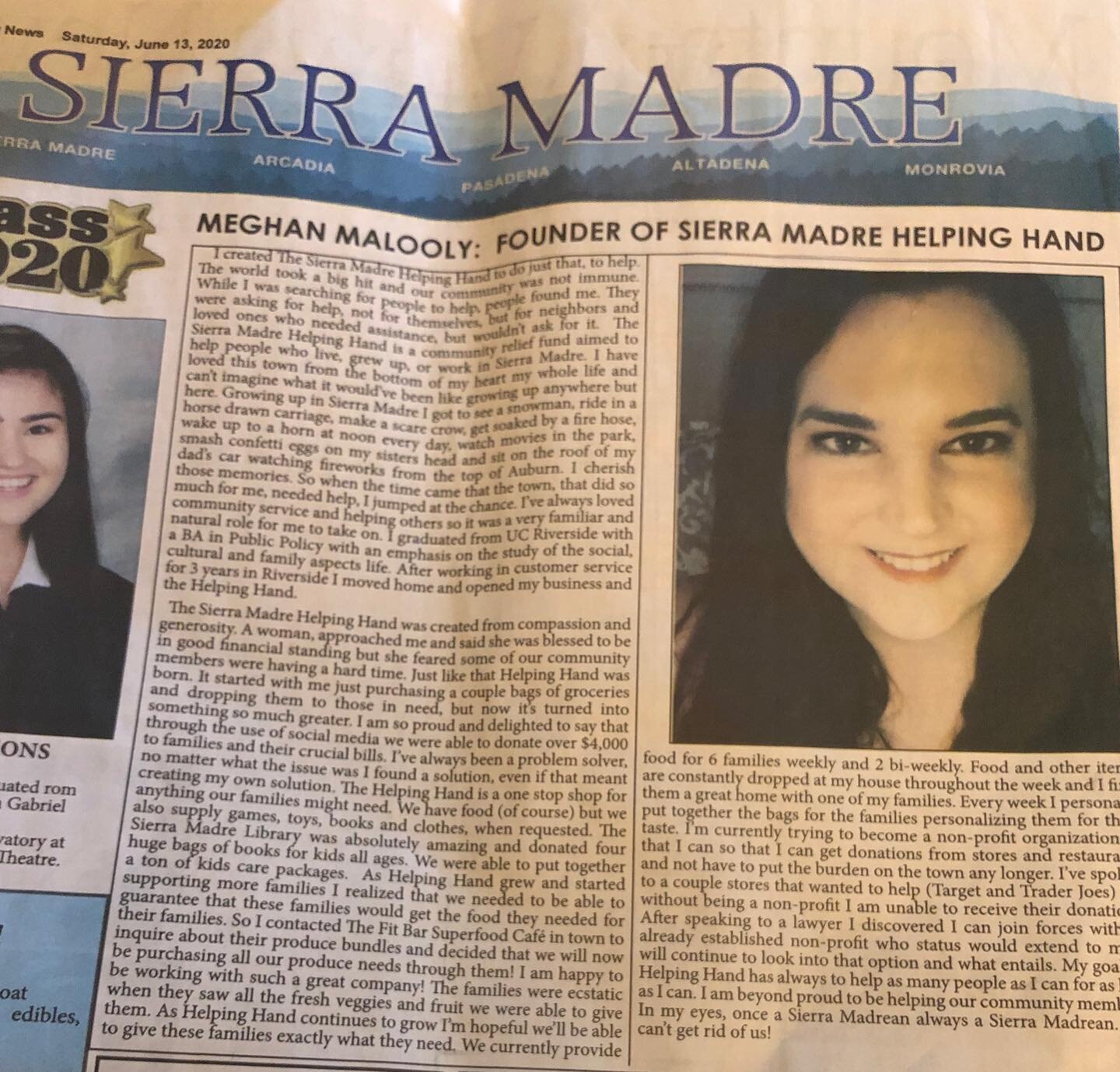 That moment when you&rsquo;re looking at the newspaper and you see your FACE! The Mountain View News had me write an article about the community relief fun I run called The Sierra Madre Helping Hand! I am so honored and proud that Helping Hand was fe