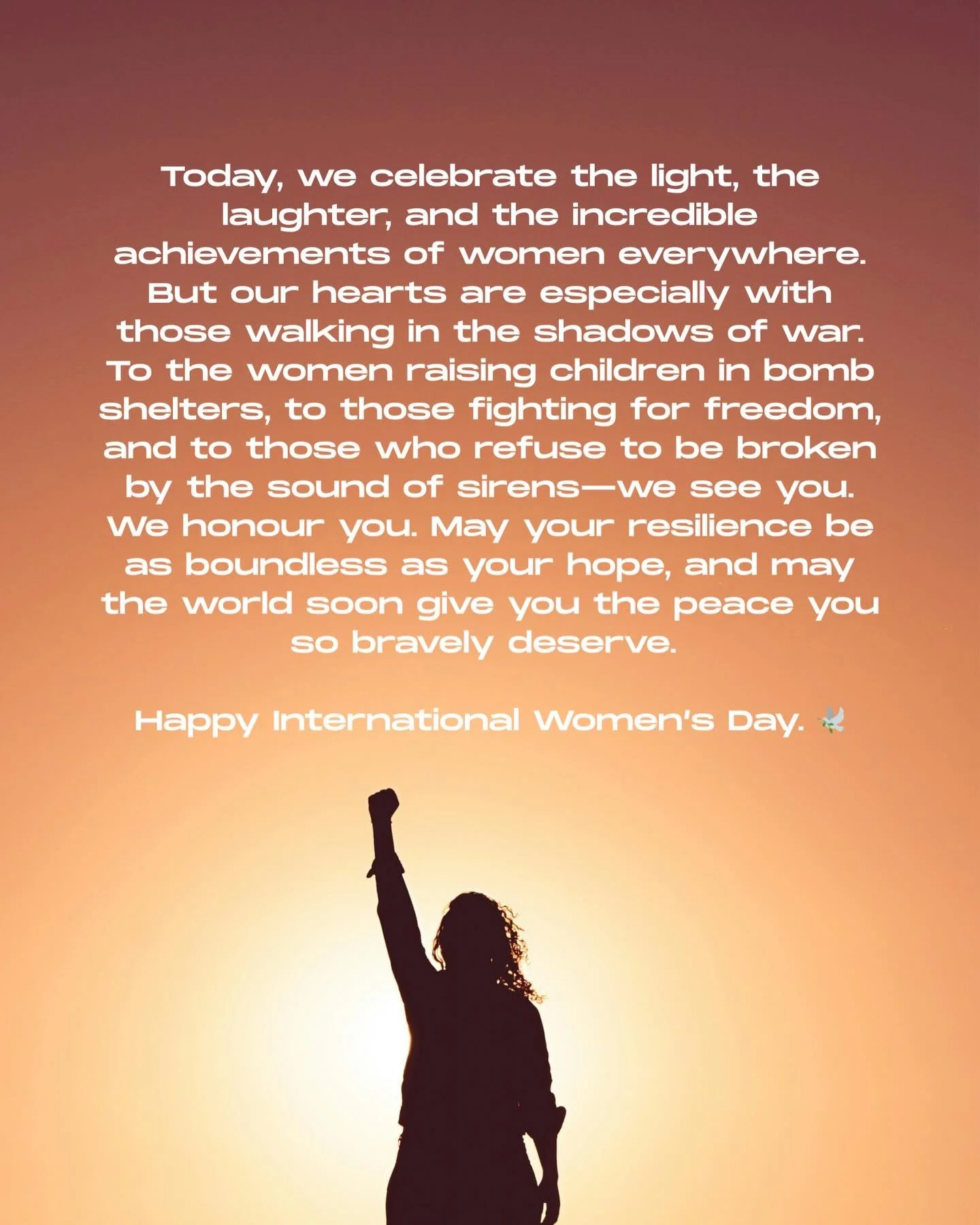 Honouring the strength of women everywhere this International Women&rsquo;s Day&mdash;especially those navigating the reality of war. While we seek warmth and wellness in our sacred spaces, we hold them in our hearts. May their resilience be unwaveri