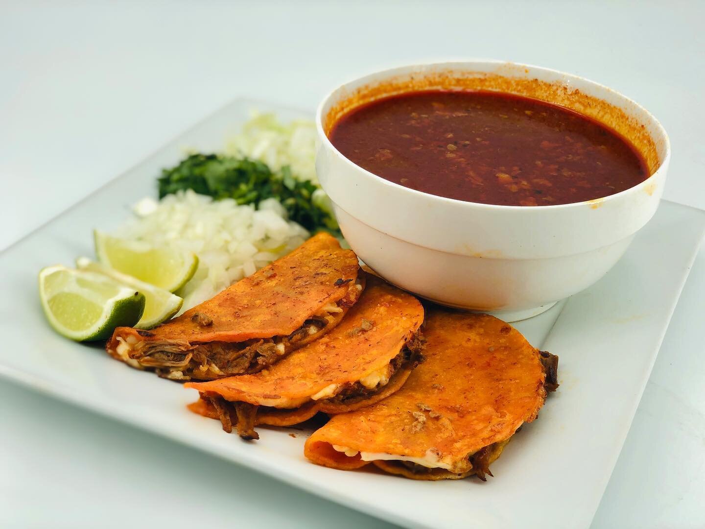 Come Try Our Quesabirria!!
Three Small Quesadillas Stuffed With Shredded Beef And Sided With Birria Soup To Use As A Dip!!
Dine-in or Takeout is available! 
Call us at (520)748-1032!
