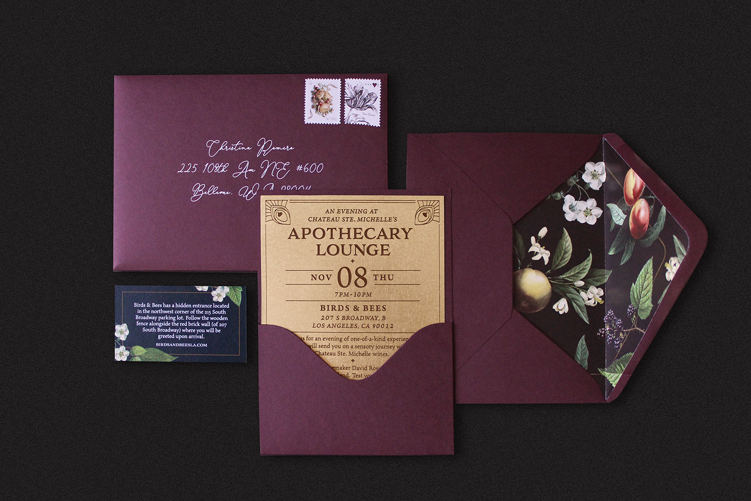 Custom invitations etched on brass plates