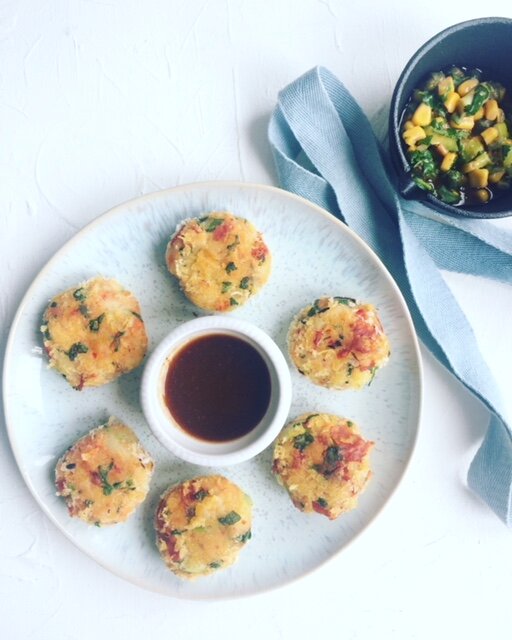Potato and Corn Cakes with Tamarind Dipping Sauce