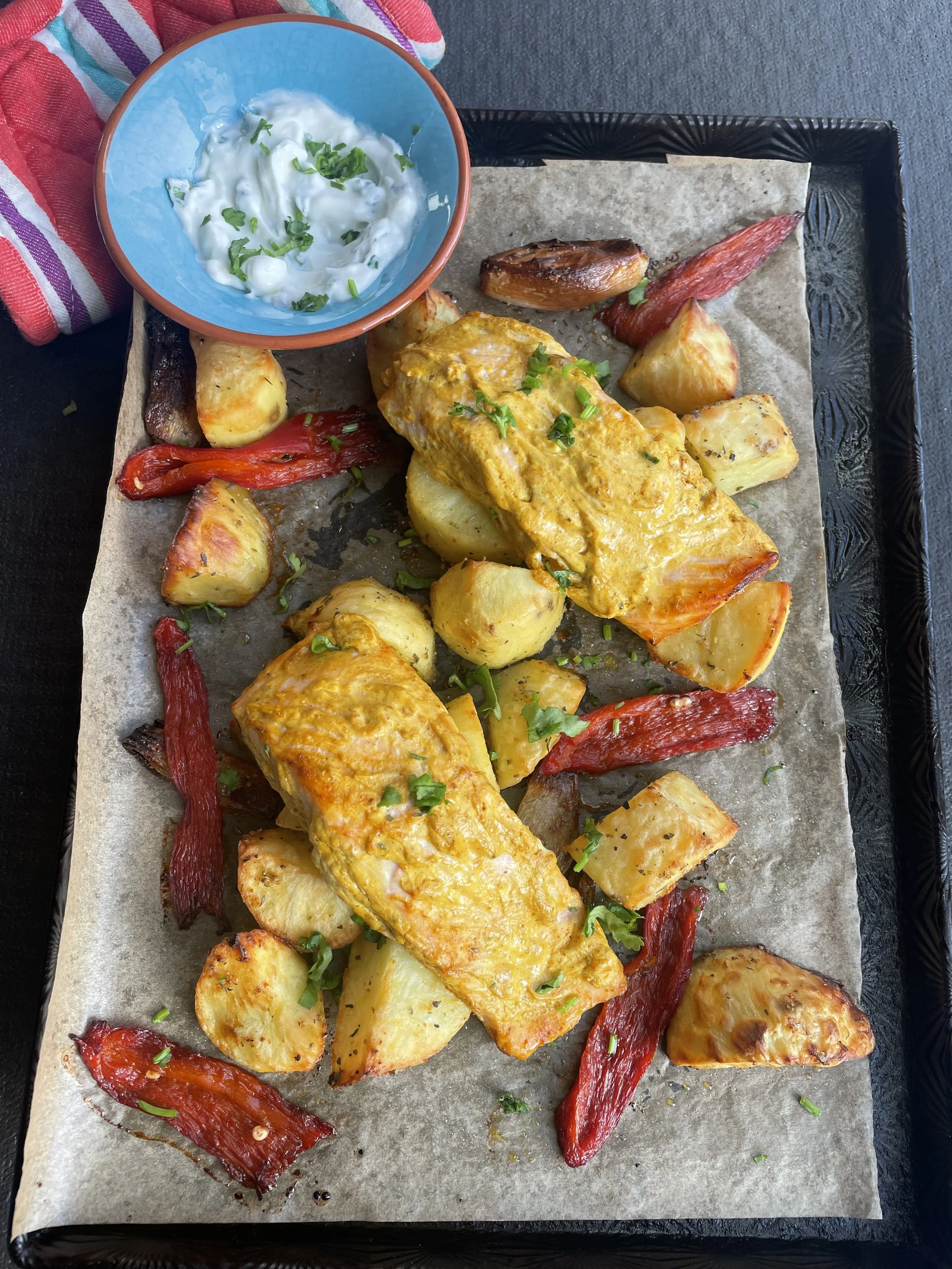 Tikka Salmon Traybake