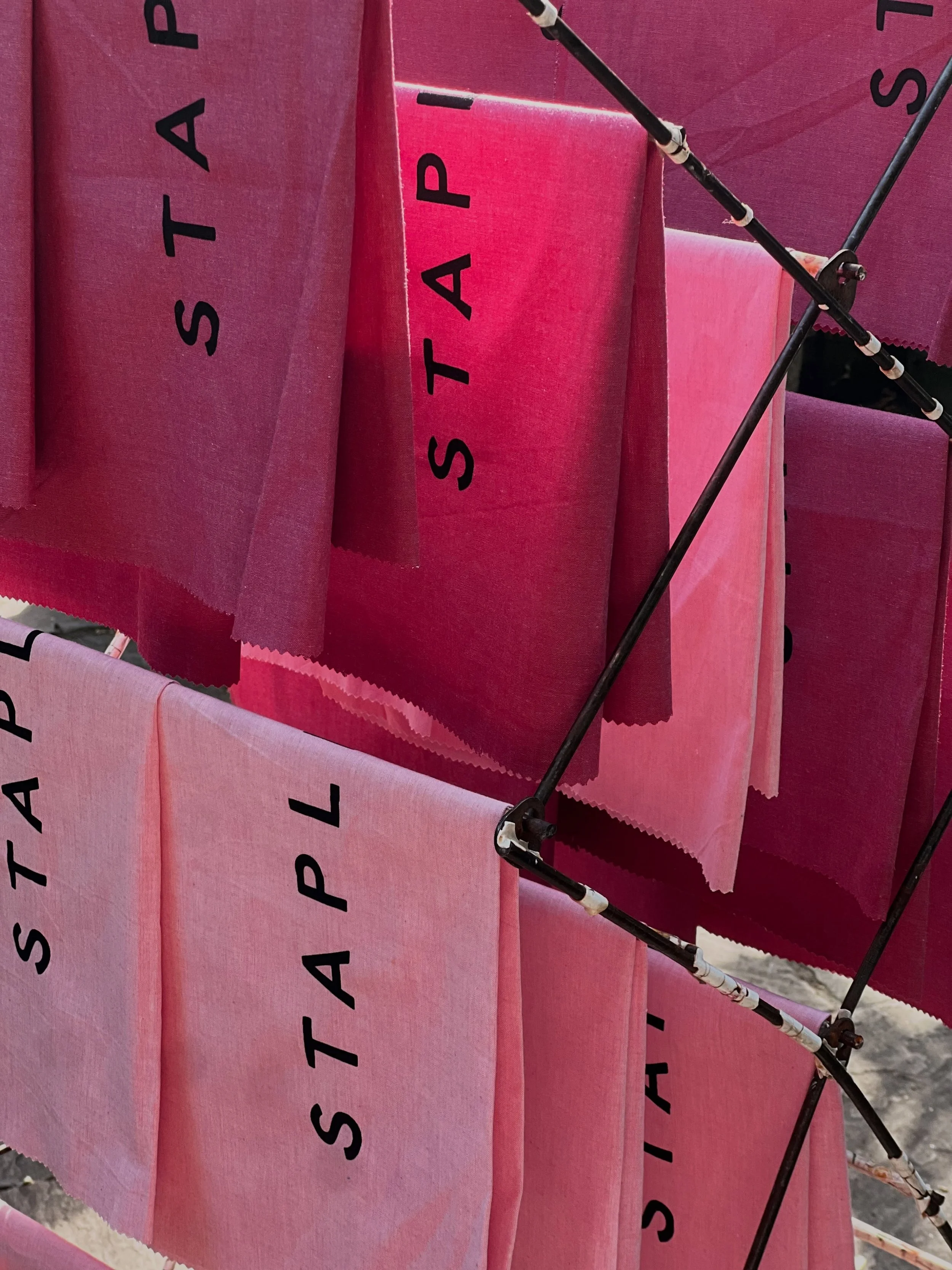 Bespoke screen printed bags for @staple_stores drying in the sun&hellip;  next stage to sew them, then to wax them &hellip; lovely day for it here in my sunny studio!
#artisanlife #beeswaxbreadbags