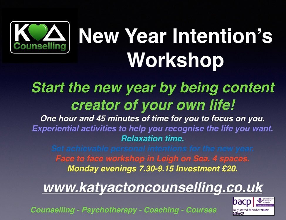 I wanted to create a space for people to set intentions for the new year.  An opportunity to try a few experiential exercises to help you realise the life you want to create. This workshop will take place on Monday evenings throughout January (if dem