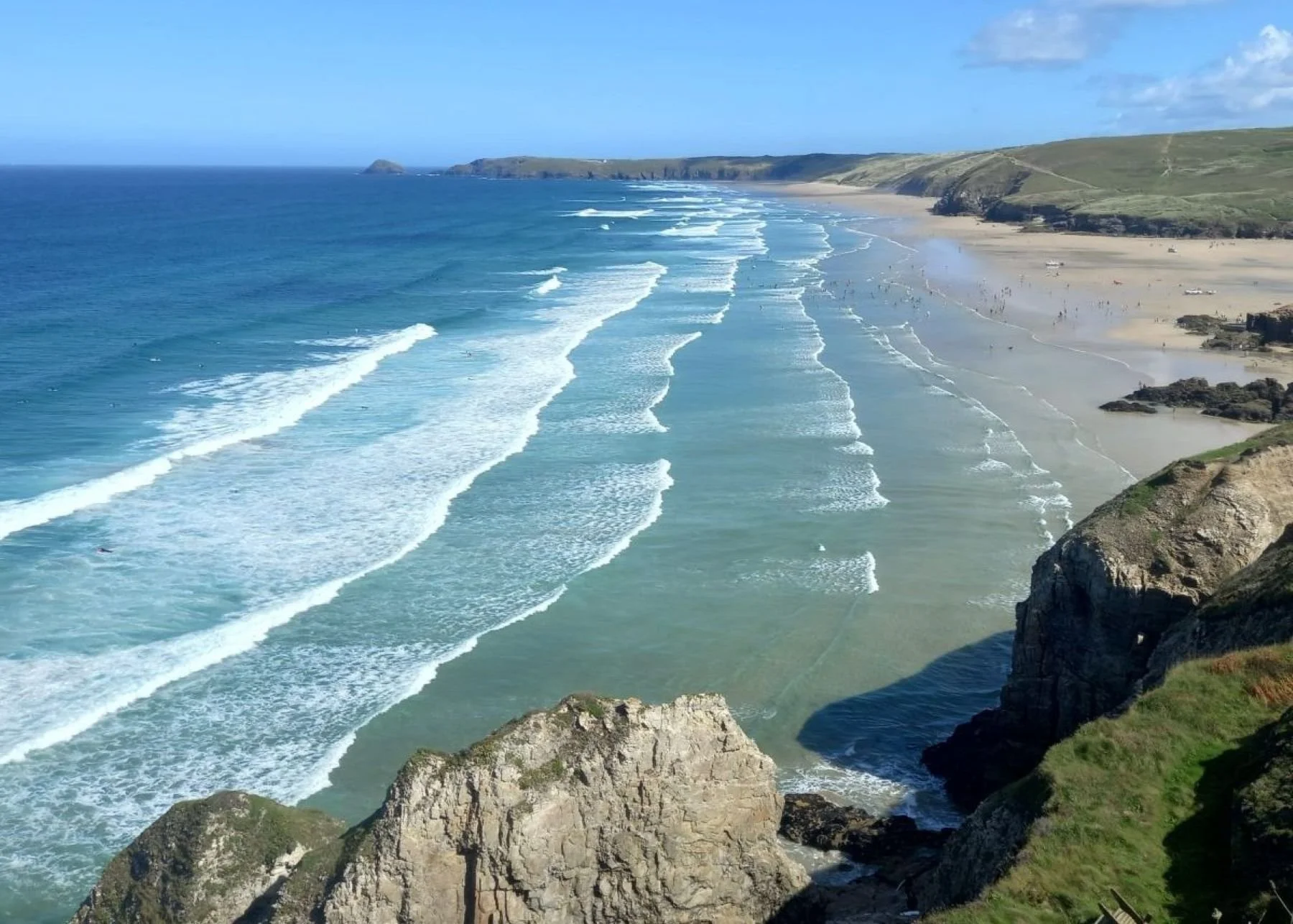 Wide open beach with rolling waves, Perranporth Beach at its best