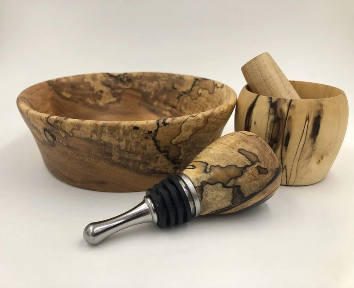 Spalted Maple Stopper and Bowl
Birch Herb Bowl w/ Stamper 