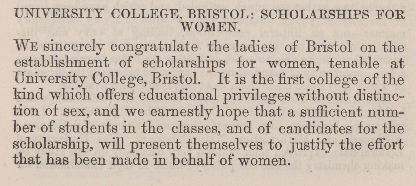 Text congratulating the establishment of scholarships for women in the Social History Archive