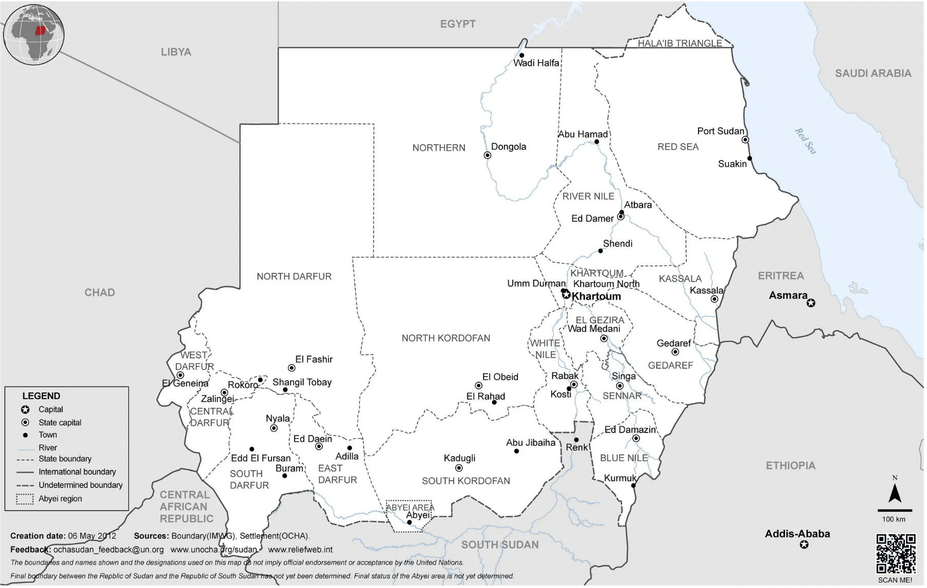 Map of the administrative boundaries within Sudan