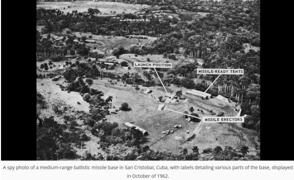 A surveillance photo showing Soviet missile installations in Cuba during the missile crisis