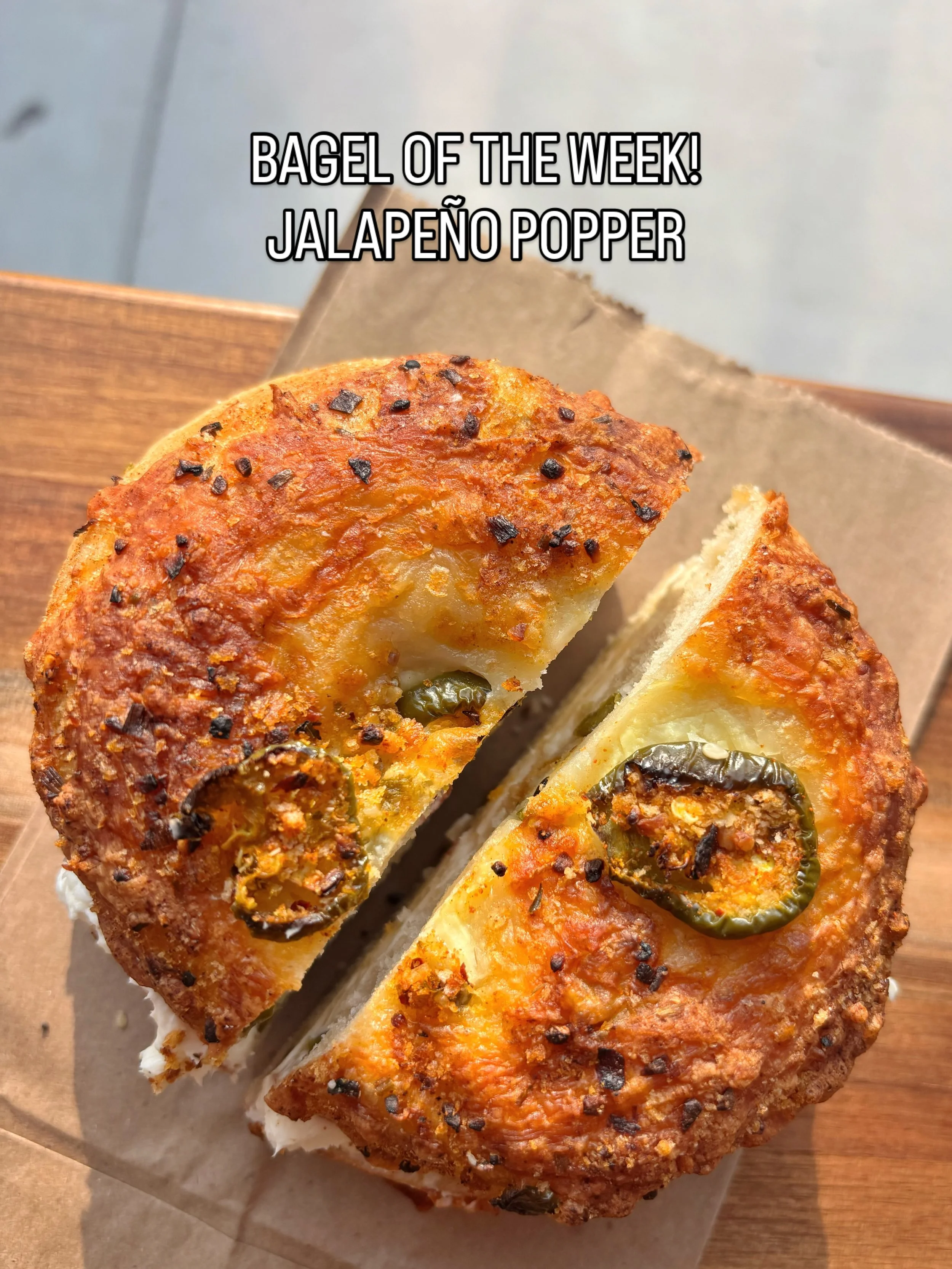 Jalape&ntilde;o Popper! 🌶️🧀🥯 Jalape&ntilde;o sourdough topped with monterrey jack cheese, pickled jalape&ntilde;os, and a crispy spiced panko topping! This week only!