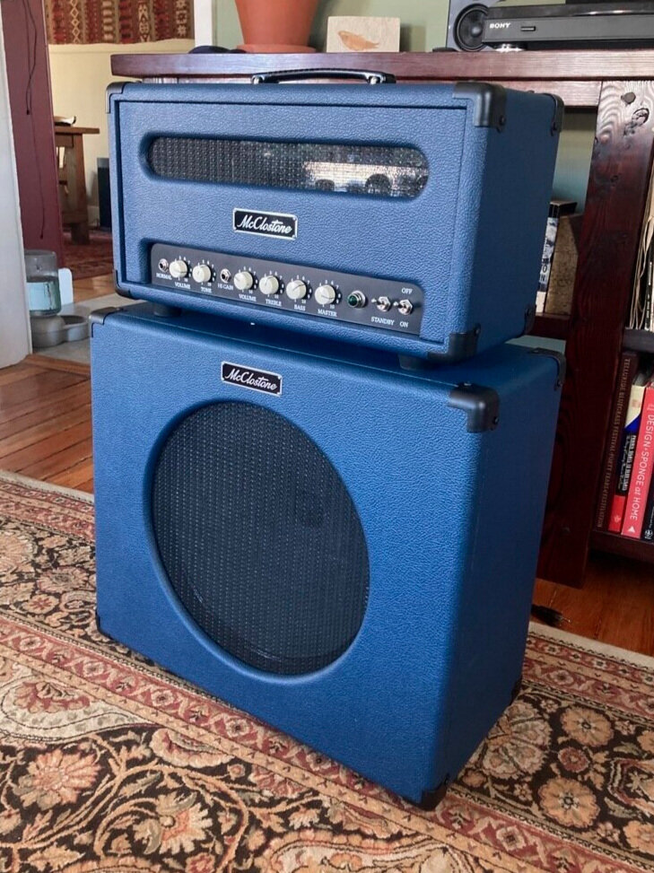 The Swinger, a Gibson EH185 style amp made as a head and cabinet with blue tolex.