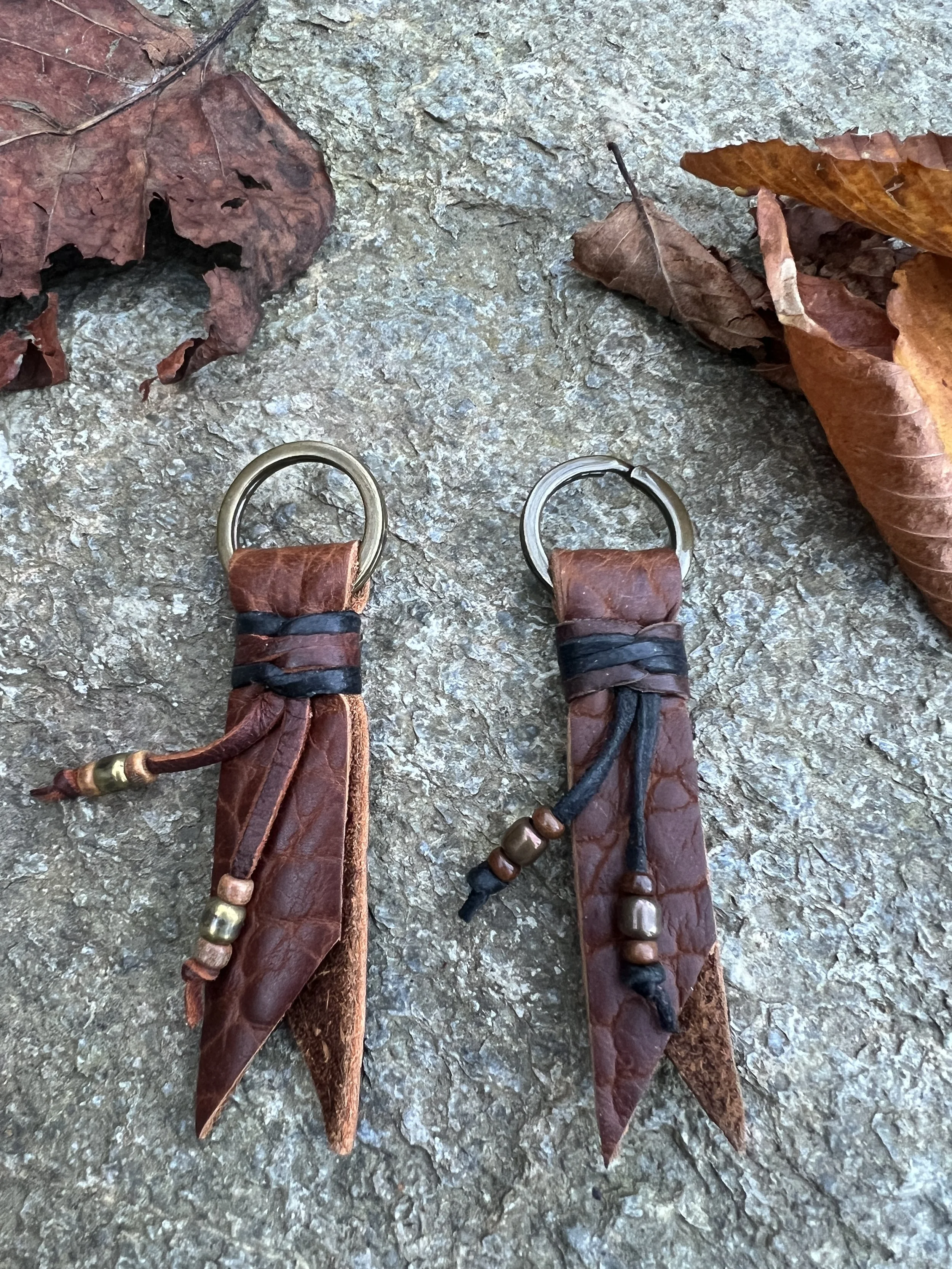 THIS Set of 2 - Buffalo Keychains with Two-Tone Deerskin Wrap