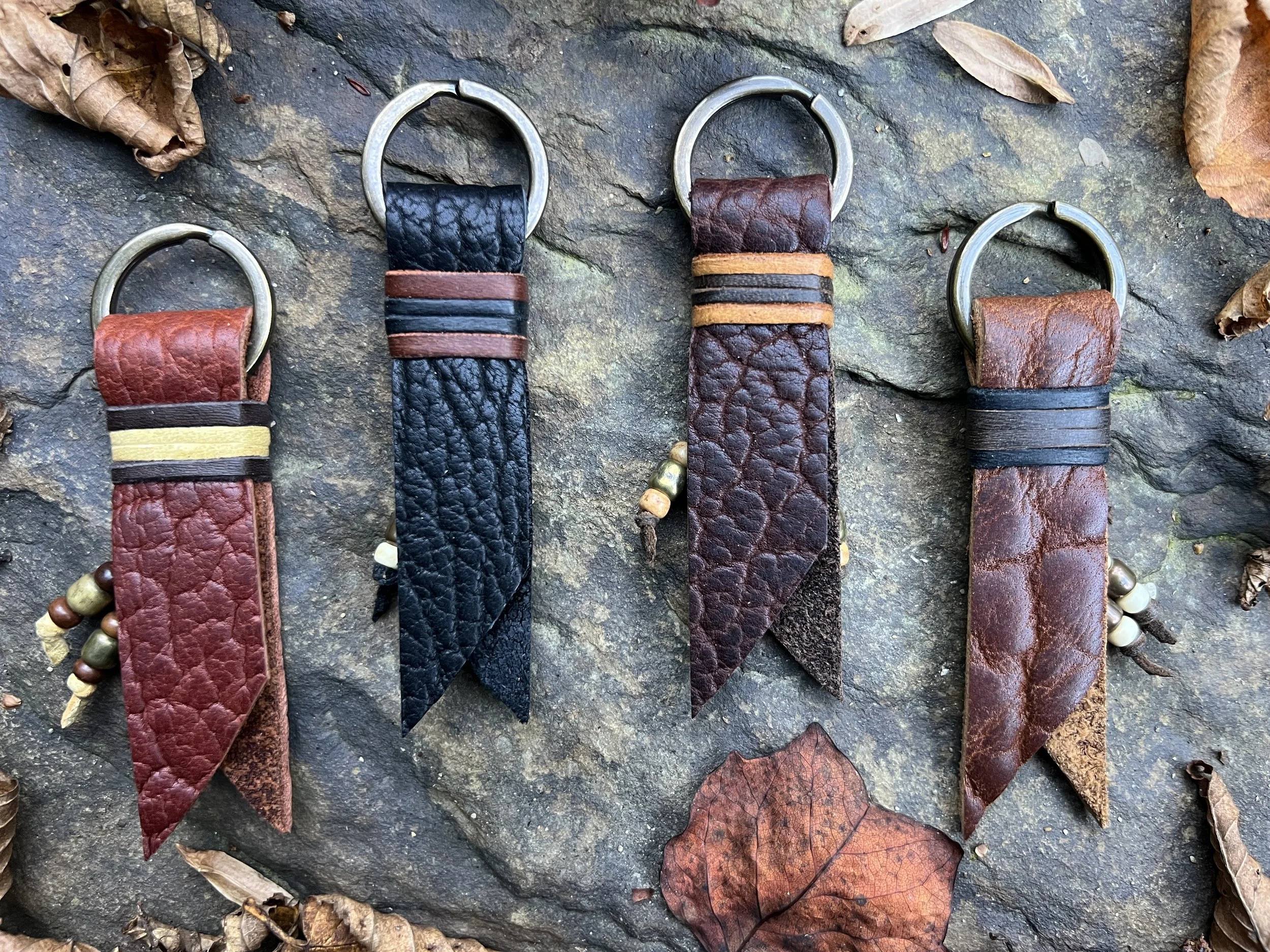 Buffalo Keychain with Two Tone Deerskin Wrap
