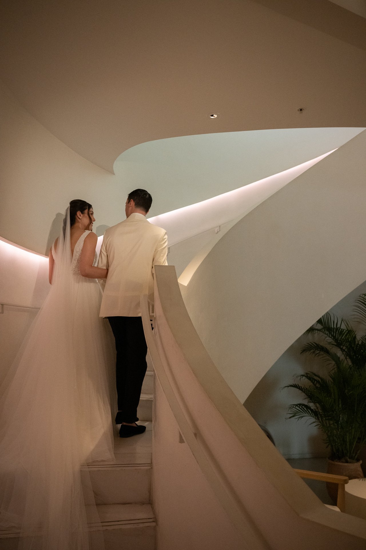 Bride and groom embracing at their luxury Miami Beach wedding