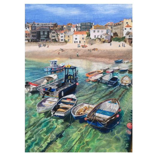 ST IVES HARBOUR V - OIL PASTEL ON PAPER - SOLD
