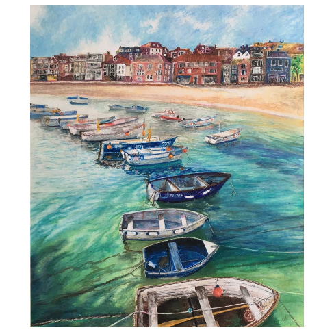 ST IVES HARBOUR II - OIL PASTEL ON PAPER - SOLD
