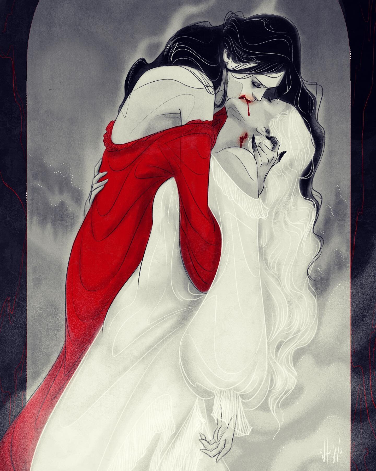 Even in the August sun, much goth still dwells in my heart. So I revisited this Carmilla piece from #kissartfebruary and added some STEAM. 🖤🩸

Also put it in my Print Shop at the 🔗 up 🔝!

#carmilla #vampire #kiss #gothic #romance #ravenous